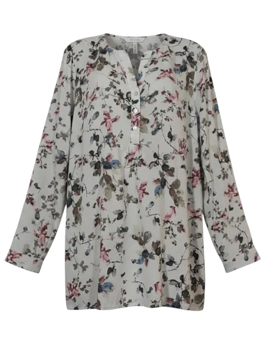 J. Jill Gauzy Sage Green V-Neck Bird/Tree Print Tunic Blouse Boho/Artsy/Breezy M